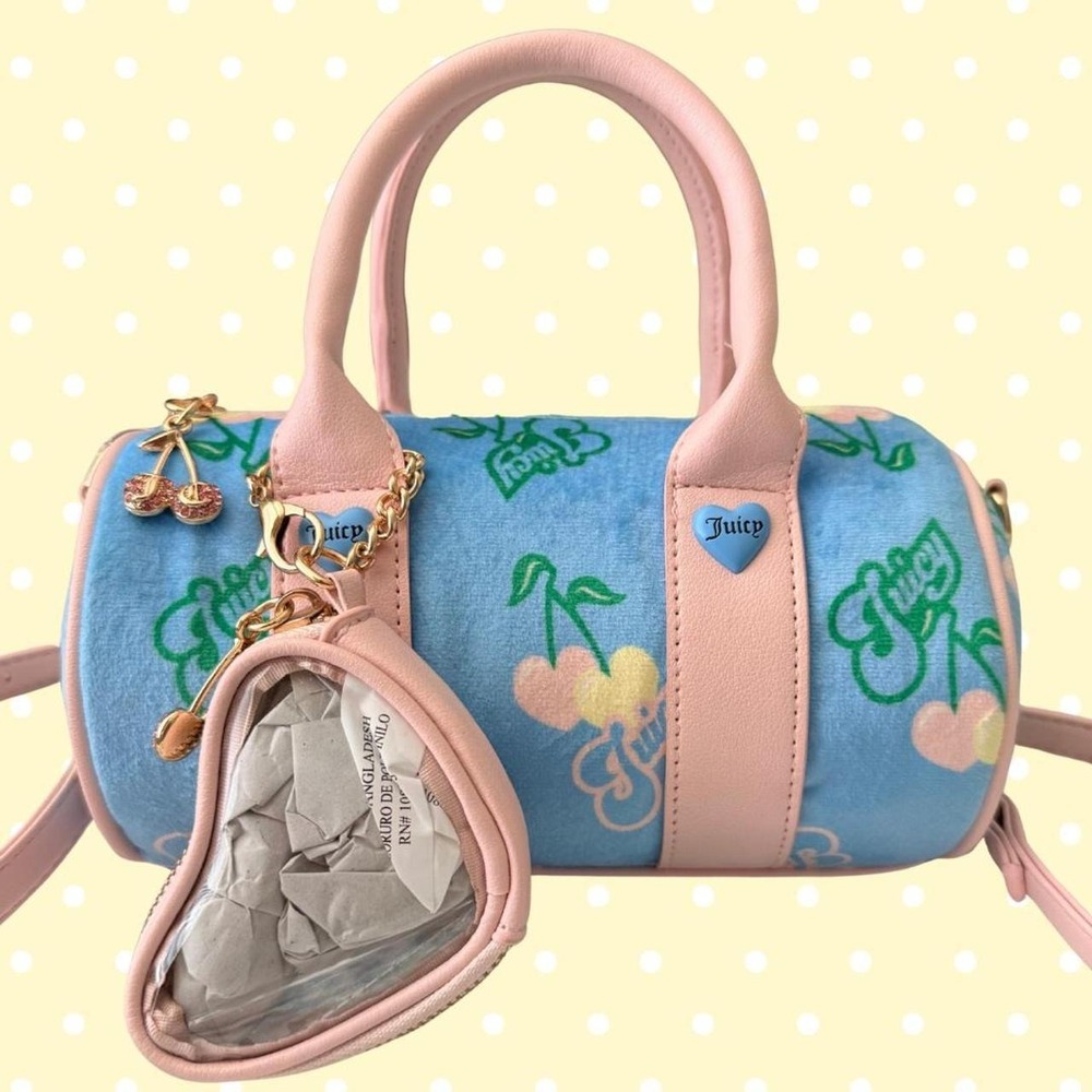 Juicy Couture Cherry Gelato Mini Barrel Bag Velour Blue Pink Yellow Y2K NWOT